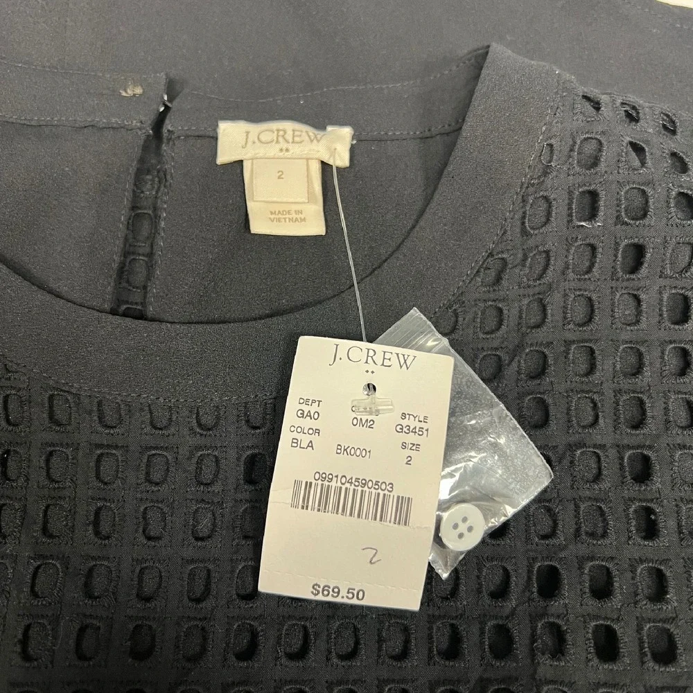 NWT J.Crew Eyelet Tank Top‎ Sleeveless Layered Black Casual Blouse Size 2